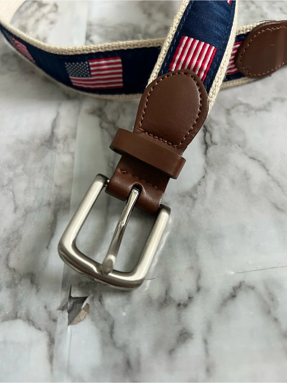 leather and canvas USA American Flag belt Kids youth L 30-32
